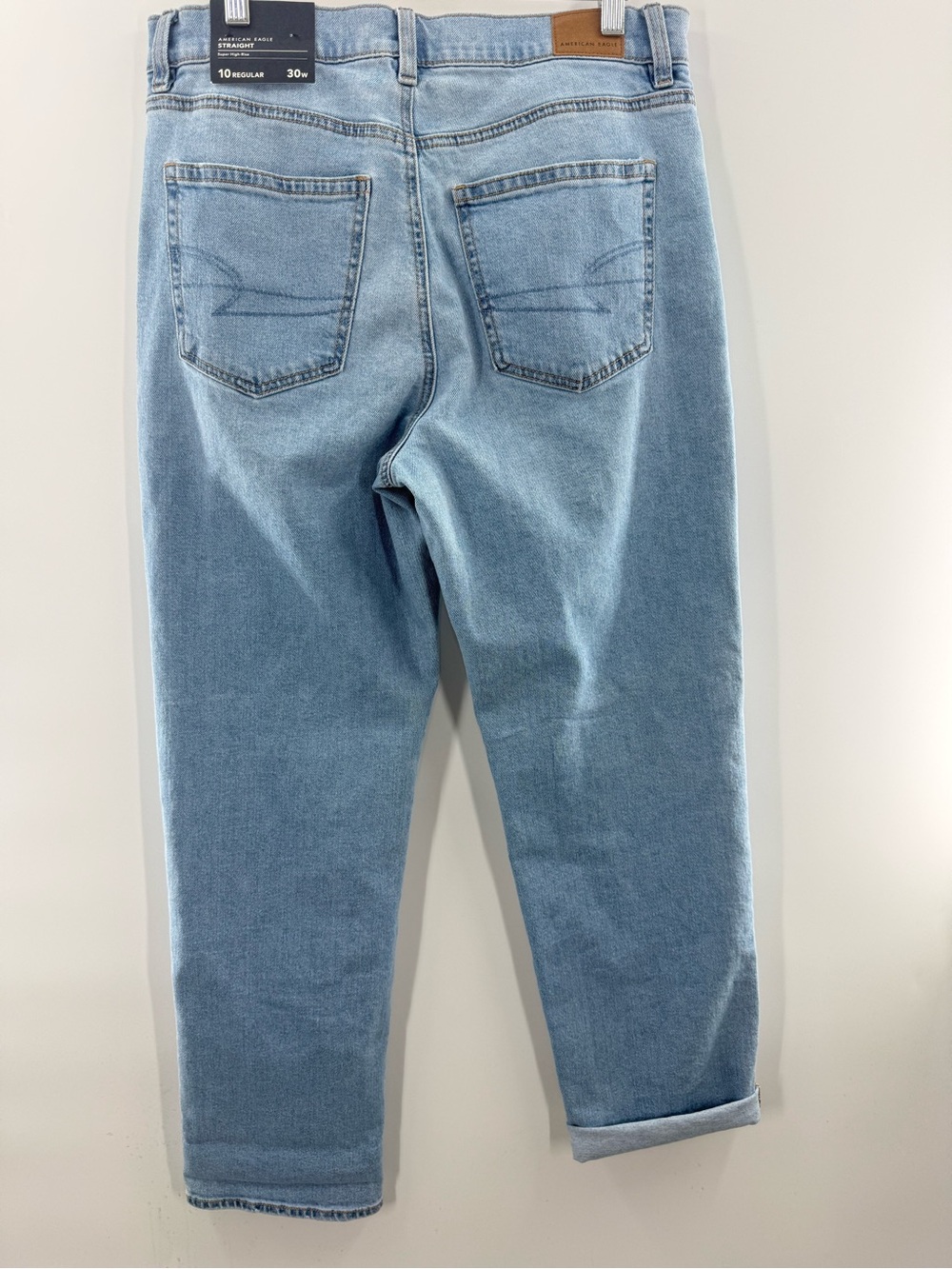 NWT American Eagle Super High Rise Straight Leg Jeans Stretch Light Wash 10 / 30 - Picture 9 of 13